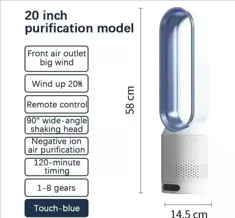 Smart Remote Bladeless Fan | 8 Speed Timing Oscillating Quiet Cooling Fan