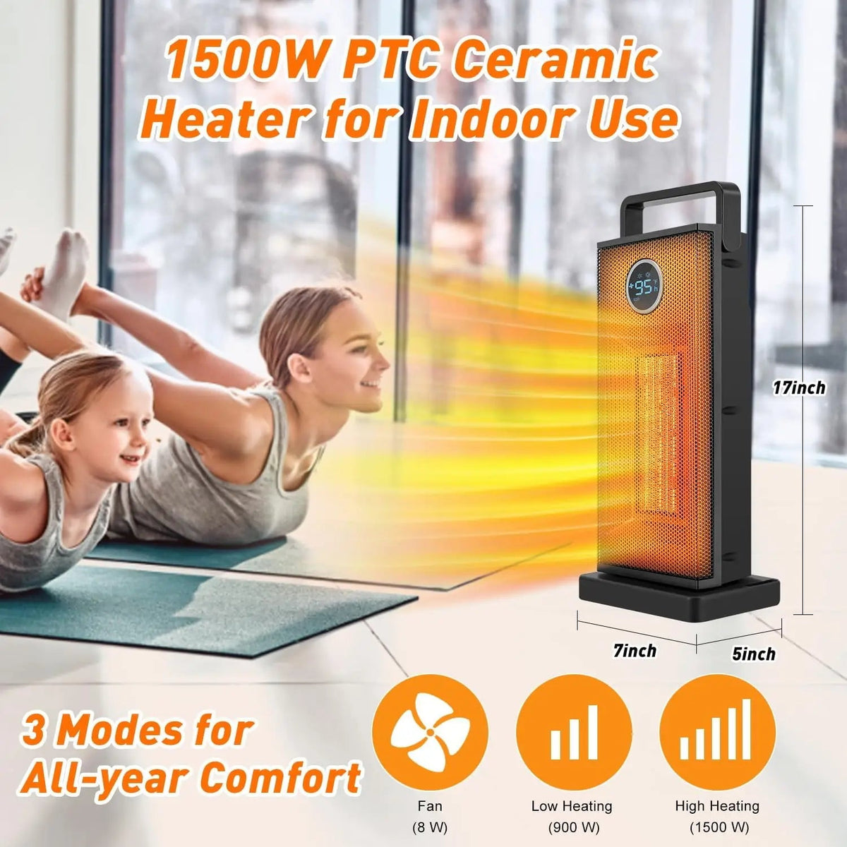1500W Portable Ceramic Tower Heater with Remote & 12H Timer - WindFrameTech