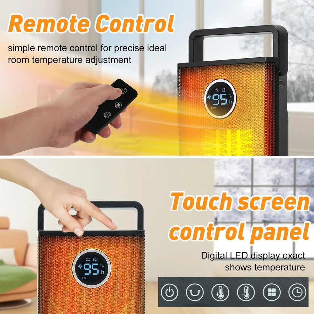1500W Portable Ceramic Tower Heater with Remote & 12H Timer - WindFrameTech