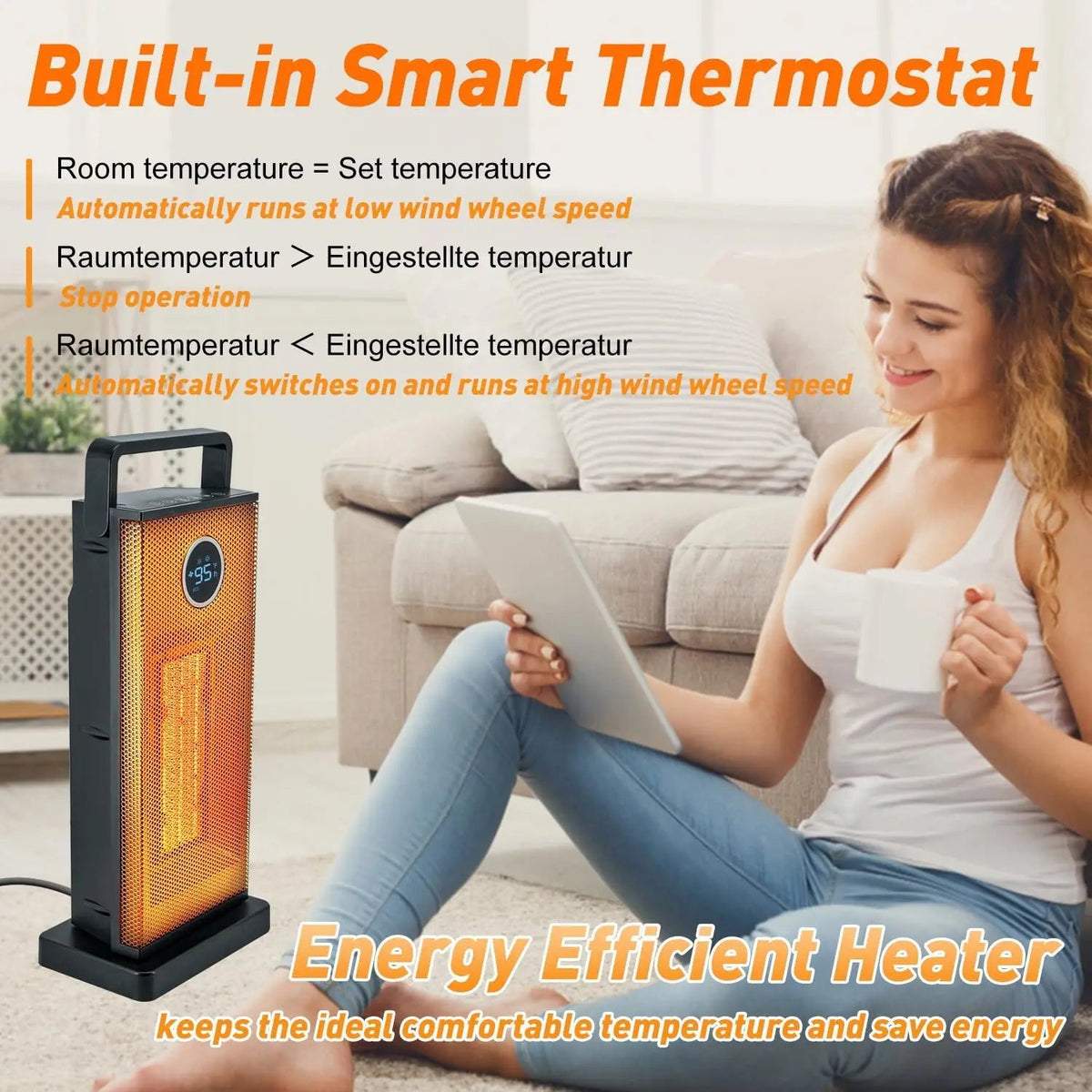 1500W Portable Ceramic Tower Heater with Remote & 12H Timer - WindFrameTech