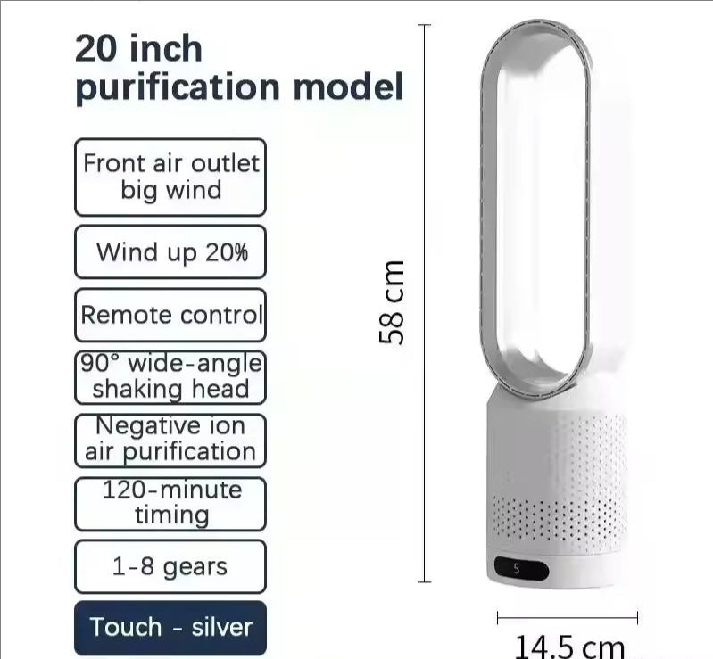 Smart Remote Bladeless Fan | 8 Speed Timing Oscillating Quiet Cooling Fan