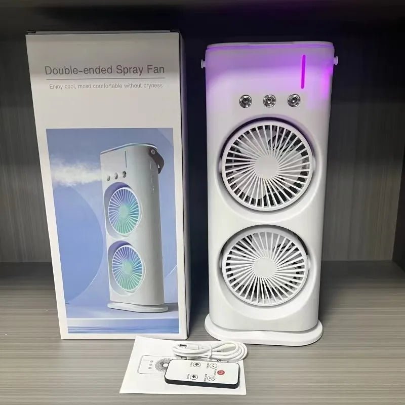 3-in-1 Dual-Head Fan with Humidifier & Light - WindFrameTech