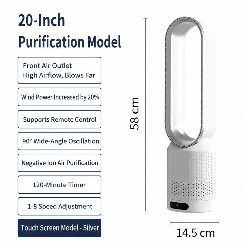 40W 20 Inch Bladeless Floor Fan Remote Control Low Noise