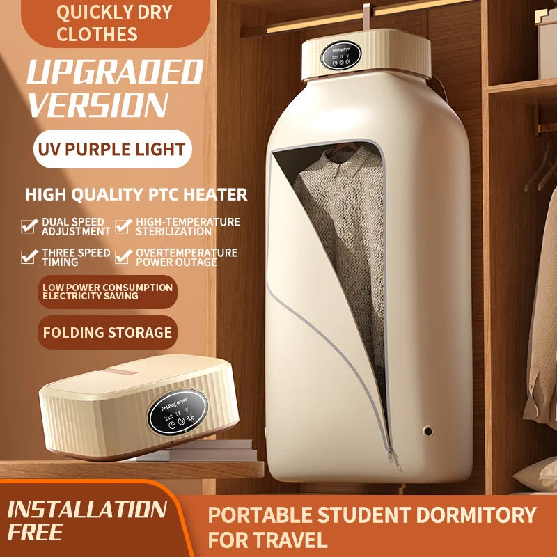 Portable Clothes Dryer Mini Electric Laundry Dryer for Travel Home Apartment Foldable Fabric Drying Bag for Underwear Socks