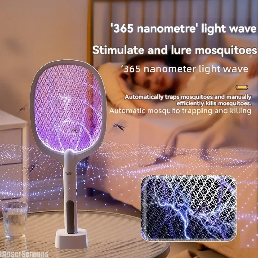 Electric Fly Swatter Insect Killer 4000V Type-C Rechargeable Detachable Handheld Automatic Tapping Mode Indoor and Outdoor