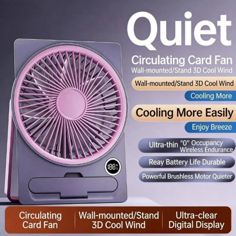 Ultra-thin Desktop Fan Digital Display USB Charging Strong Wind Portable Silent Card Style Fan Dormitory Office Summer Small Fan