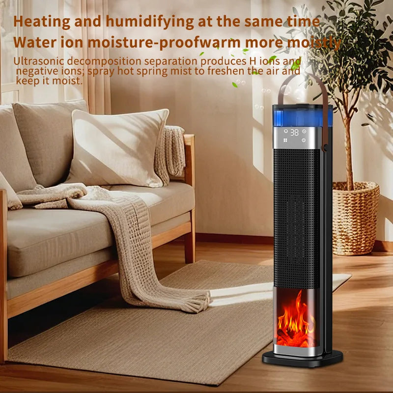 Vertical Space Heater with Fogging Humidifier & Flame Ambient Light Remote Control
