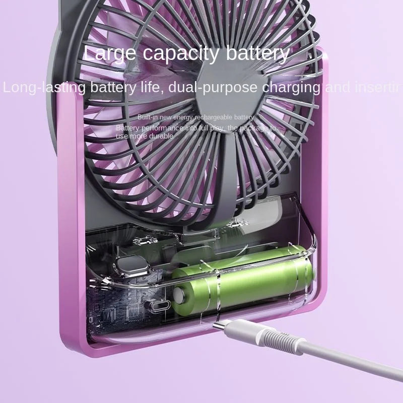 Ultra-thin Desktop Fan Digital Display USB Charging Strong Wind Portable Silent Card Style Fan Dormitory Office Summer Small Fan