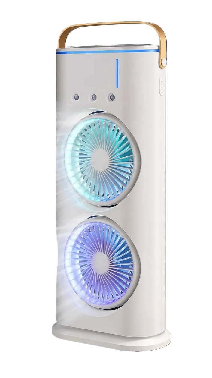 3-in-1 Dual-Head Fan with Humidifier & Light