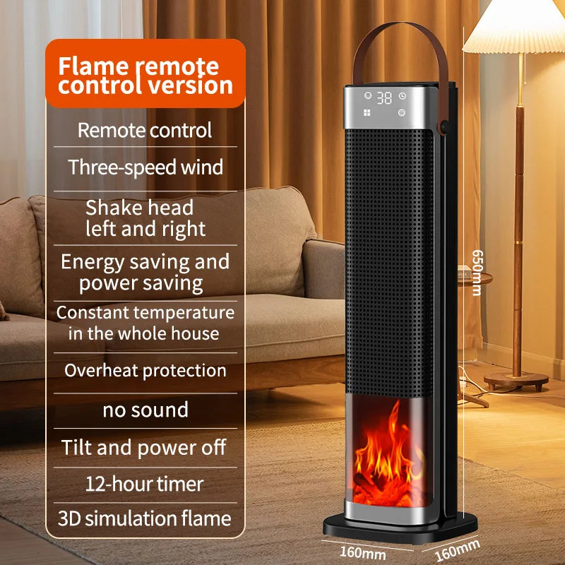 Vertical Space Heater with Fogging Humidifier & Flame Ambient Light Remote Control