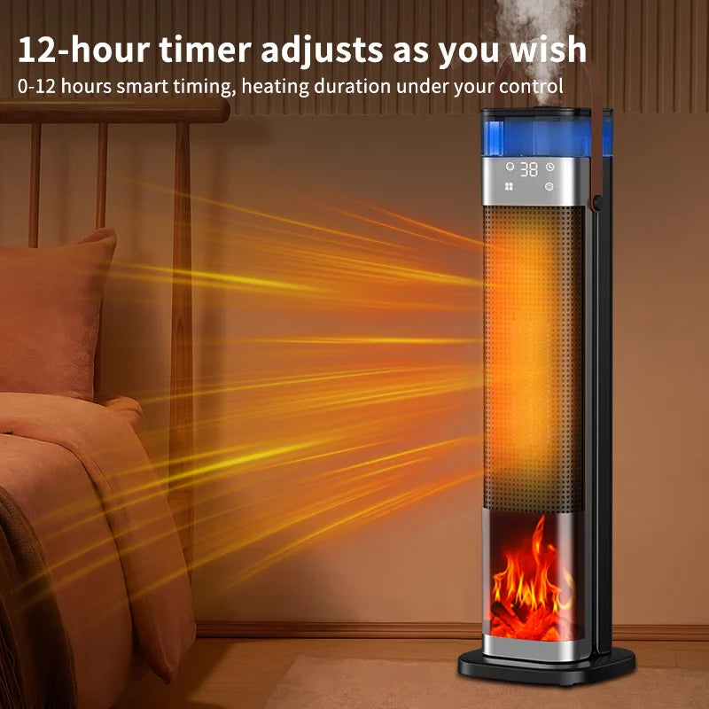 Vertical Space Heater with Fogging Humidifier & Flame Ambient Light Remote Control