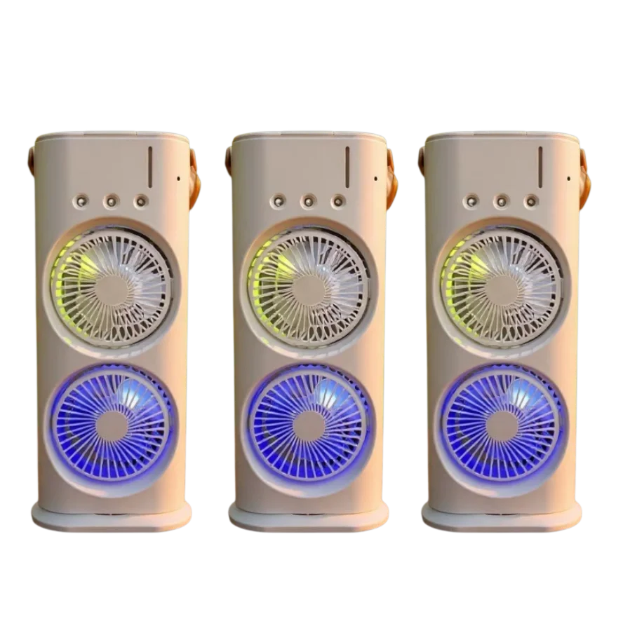 3 in 1 Dual-head Fan AIr Conditioner Household Air Cooler LED Night Light Portable Humidifier Air Adjustment Fan Office Home Fan