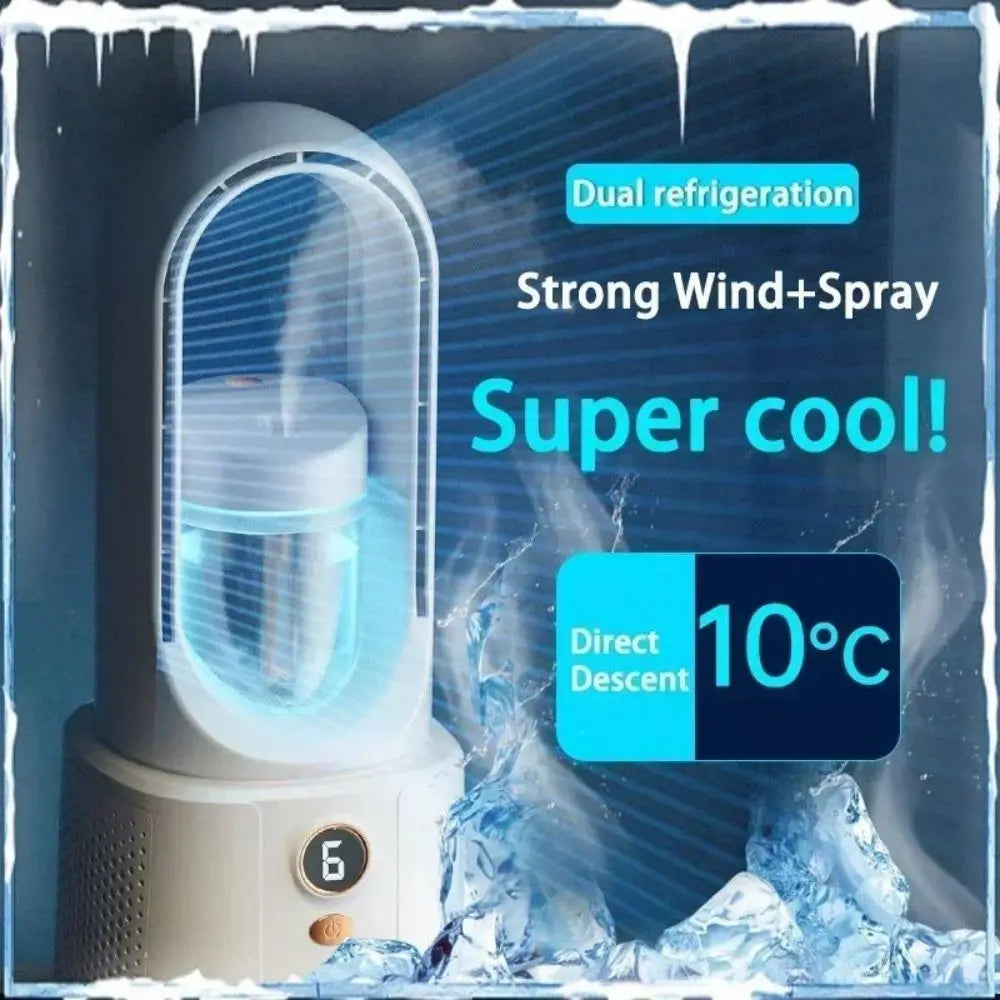 Sleek Bladeless Air Purifier Fan with 6-Speed Control, USB Rechargeable- Portable, Button-Controlled Desk Fan for Indoor Outdoor