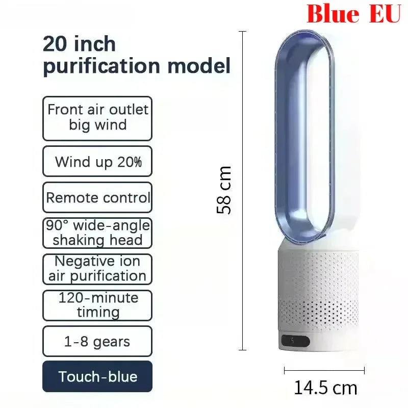 8 Speed Smart Bladeless Tower Fan Intelligent Timer 90° Shaking Head Remote Control Quiet Fan for Bedroom Office Living Room