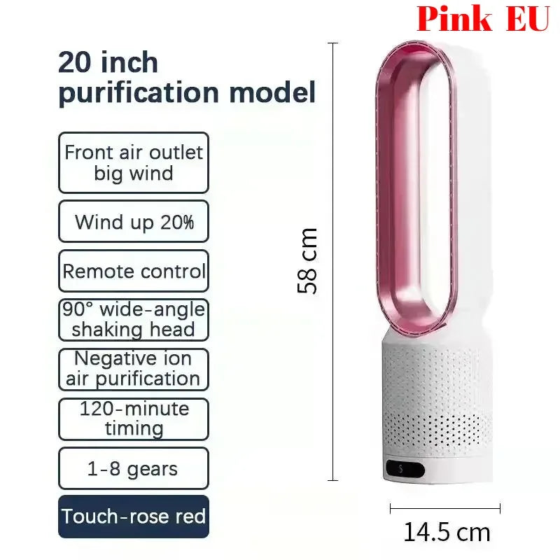 8 Speed Smart Bladeless Tower Fan Intelligent Timer 90° Shaking Head Remote Control Quiet Fan for Bedroom Office Living Room