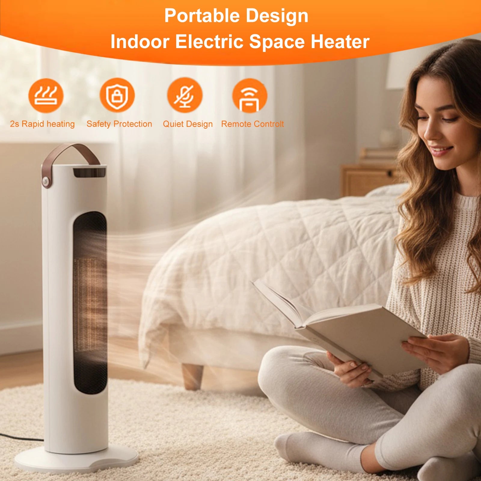 2000W Vertical Space Heater with Remote Control for Home Bedroom Office