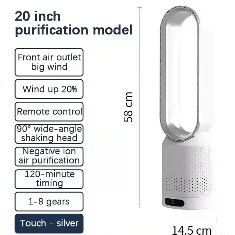 8 Speed Bladeless Tower Fan With Timer & Remote For Bedroom