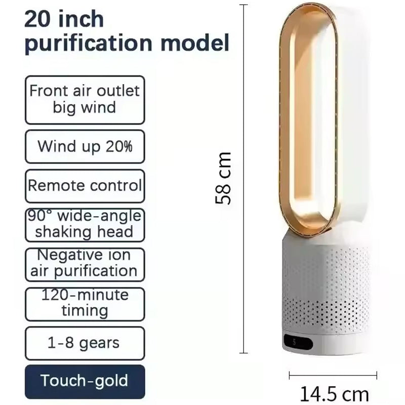 8 Speed Bladeless Tower Fan With Timer & Remote For Bedroom
