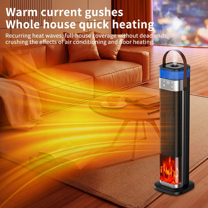Vertical Space Heater with Fogging Humidifier & Flame Ambient Light Remote Control