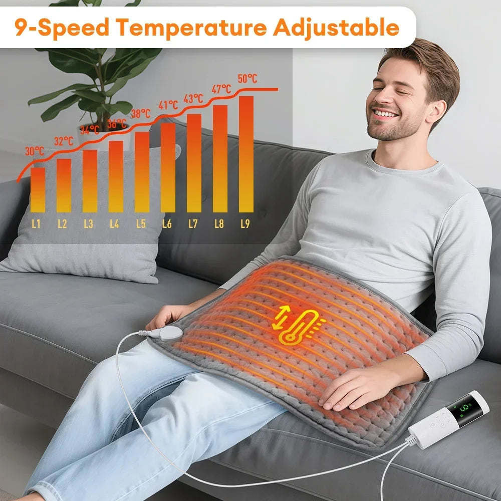30×60cm Electric Heating Pad for Back Neck Shoulder, 9 Heat Levels 4 Timer