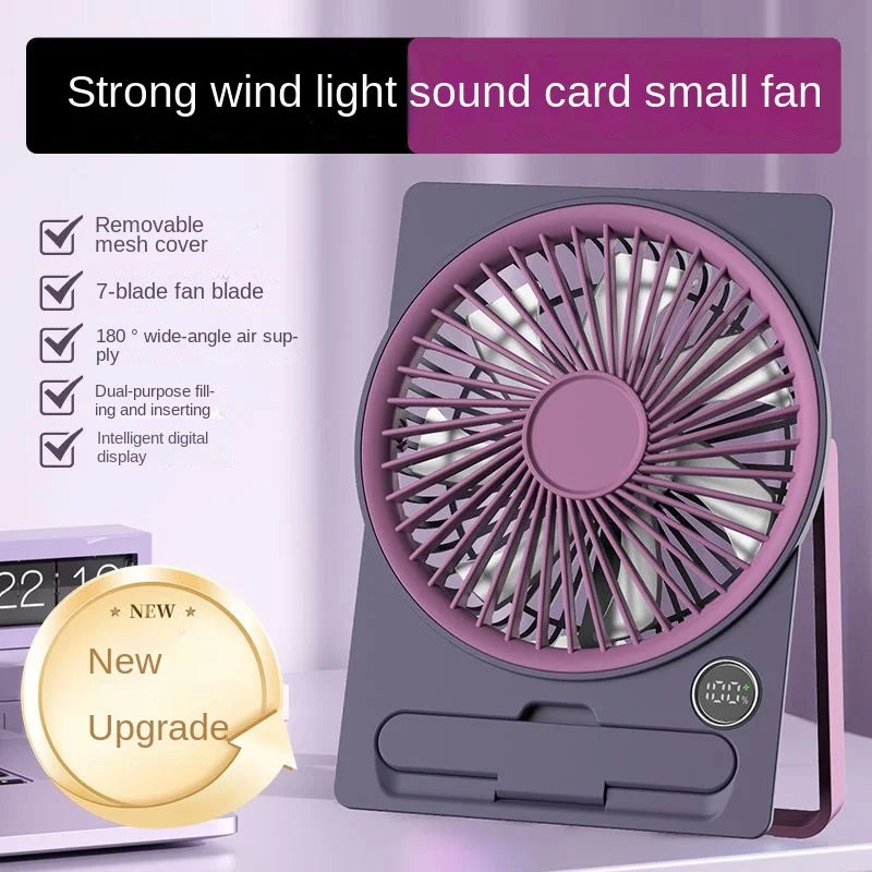 Ultra-thin Desktop Fan Digital Display USB Charging Strong Wind Portable Silent Card Style Fan Dormitory Office Summer Small Fan