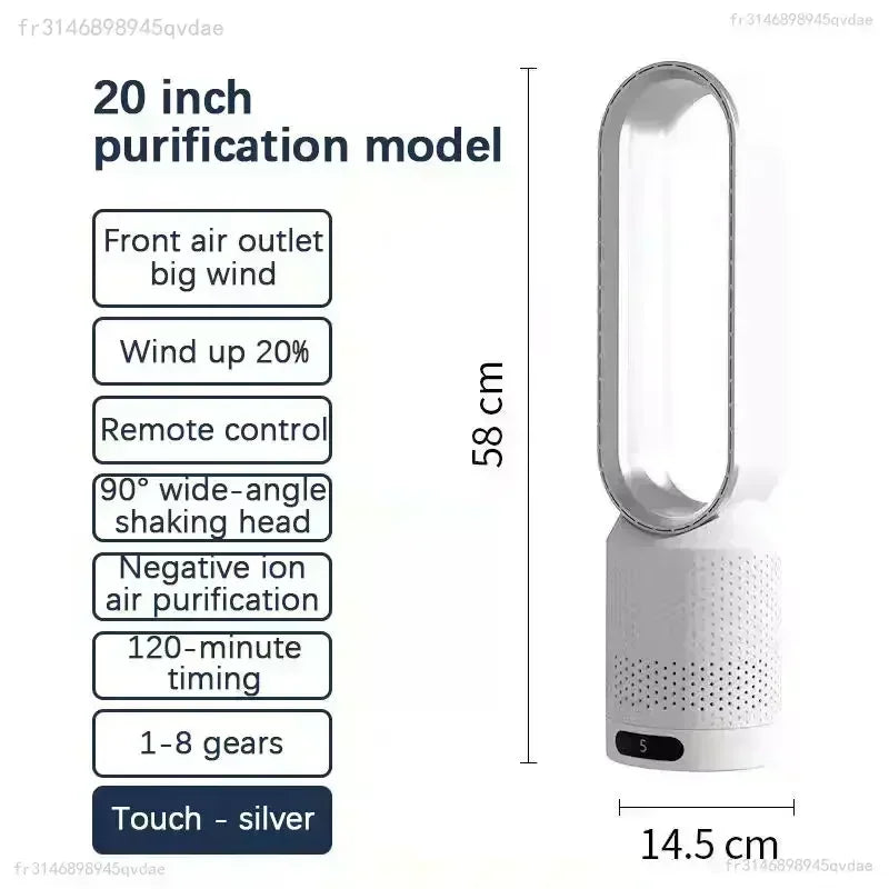 2026 Quiet Bladeless Tower Fan Air Purification Electric Fan Circulation for Dormitory Home Floor Desk Desktop