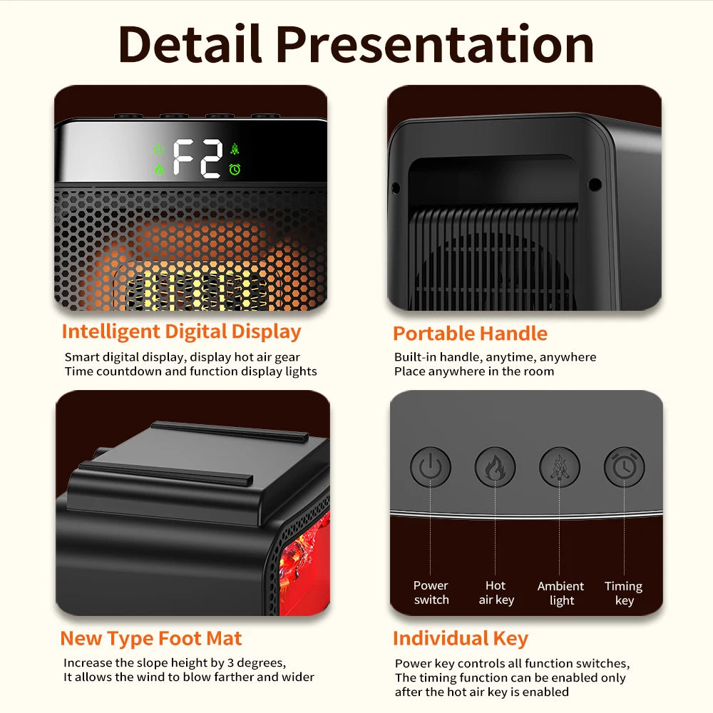 Mini PTC Ceramic Heater – Portable Safe Fan Heater for Desk