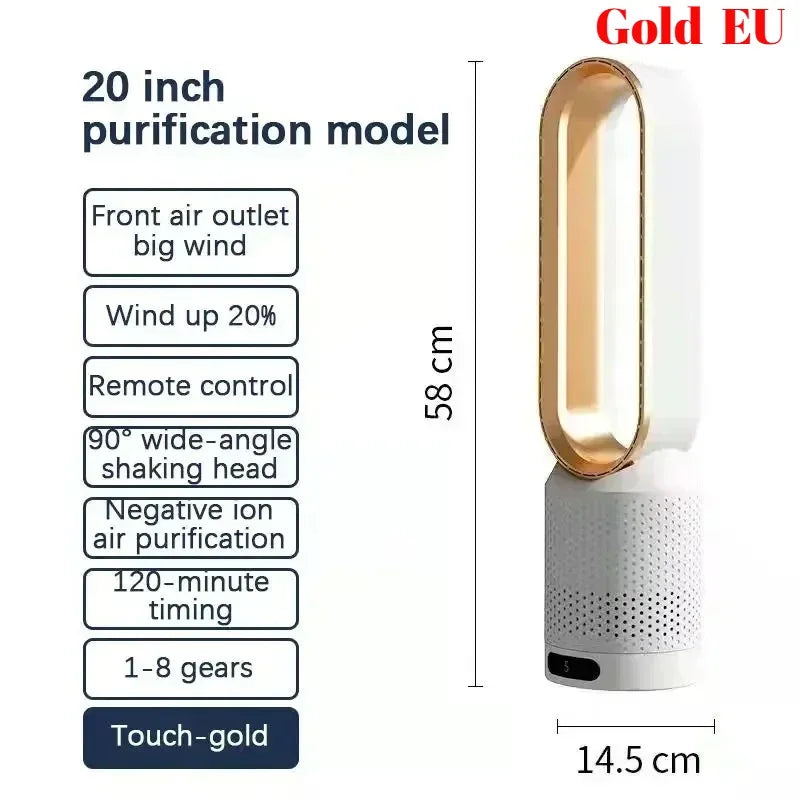 8 Speed Smart Bladeless Tower Fan Intelligent Timer 90° Shaking Head Remote Control Quiet Fan for Bedroom Office Living Room