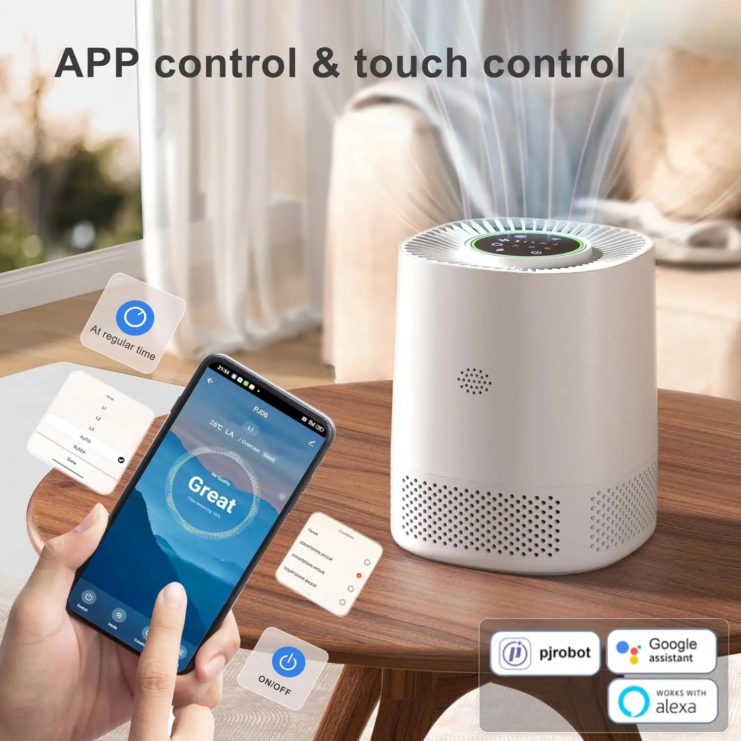 Smart WiFi Pet Air Purifier H13 True HEPA Filter for Pet Dander Odor Dust Smoke