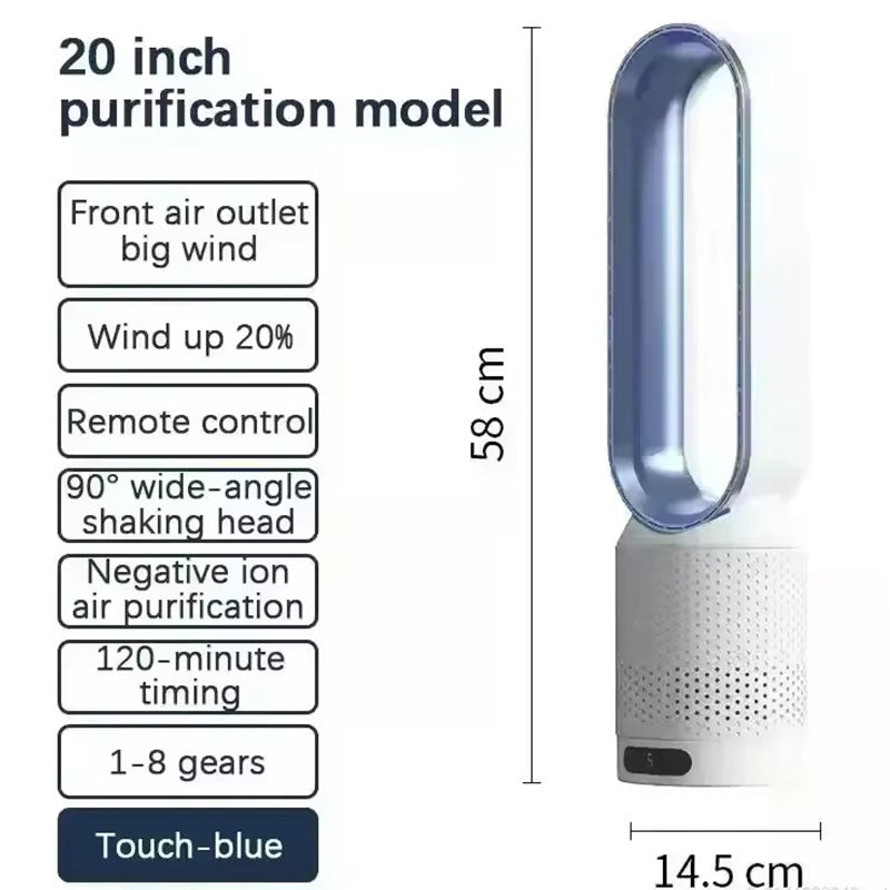 8 Speed Bladeless Tower Fan With Timer & Remote For Bedroom