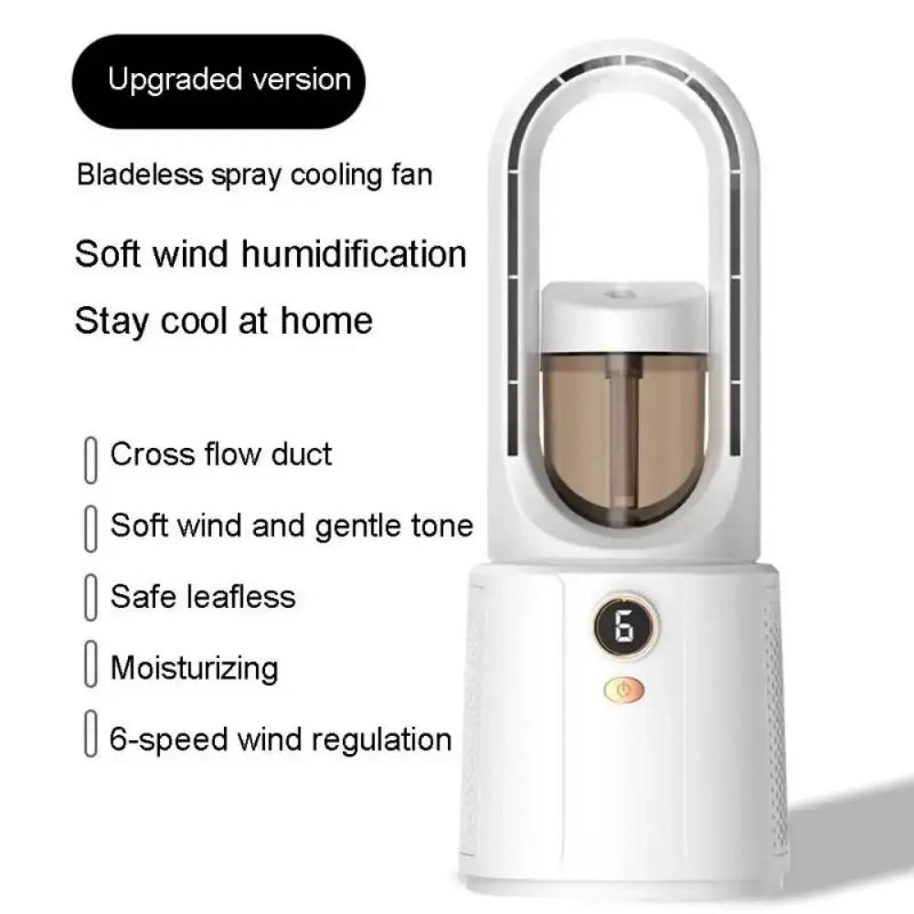 Sleek Bladeless Air Purifier Fan with 6-Speed Control, USB Rechargeable- Portable, Button-Controlled Desk Fan for Indoor Outdoor