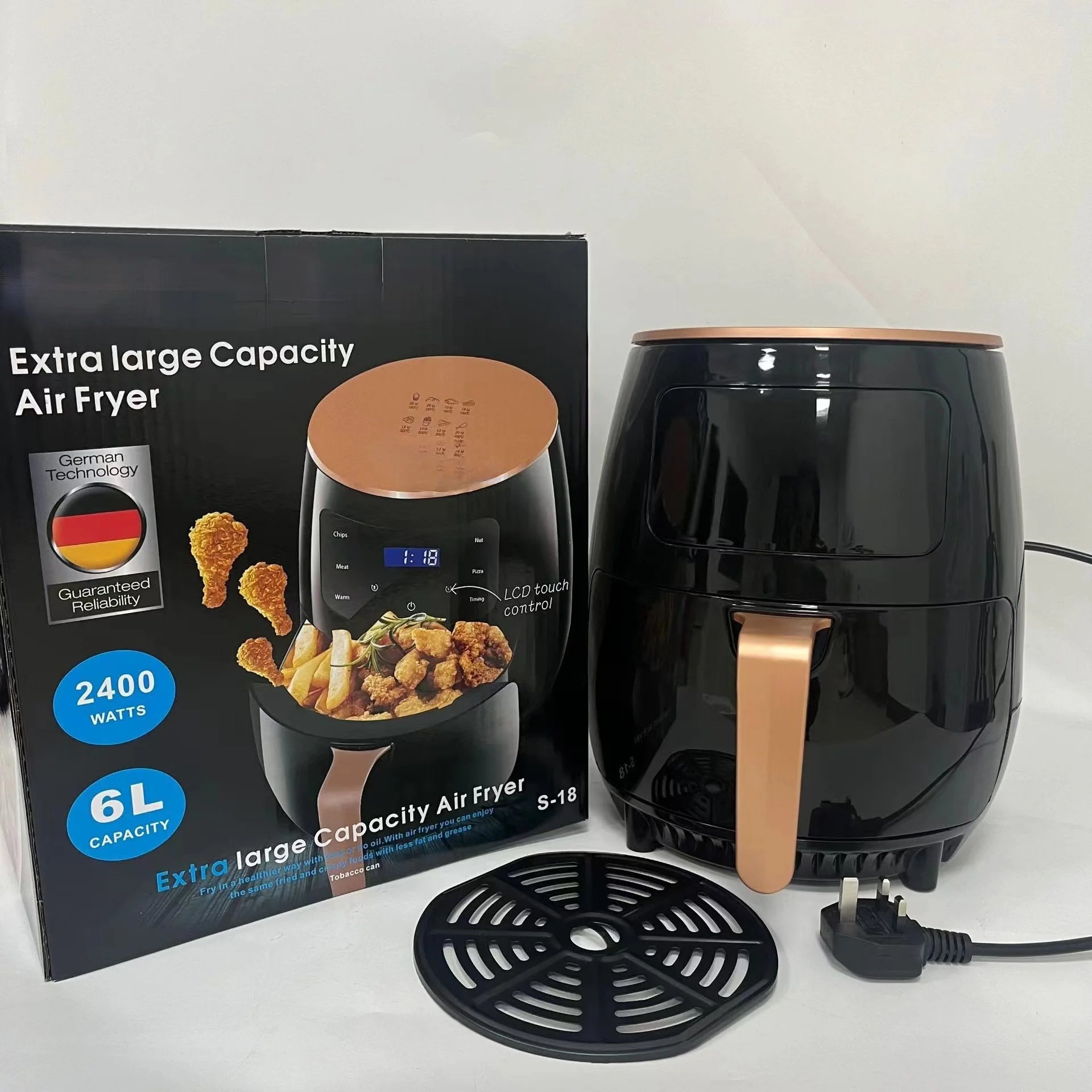 6L Large Capacity Air Fryer 1400W Multifunctional Touch Screen Fully Automatic Electric French Fries Maker for Household