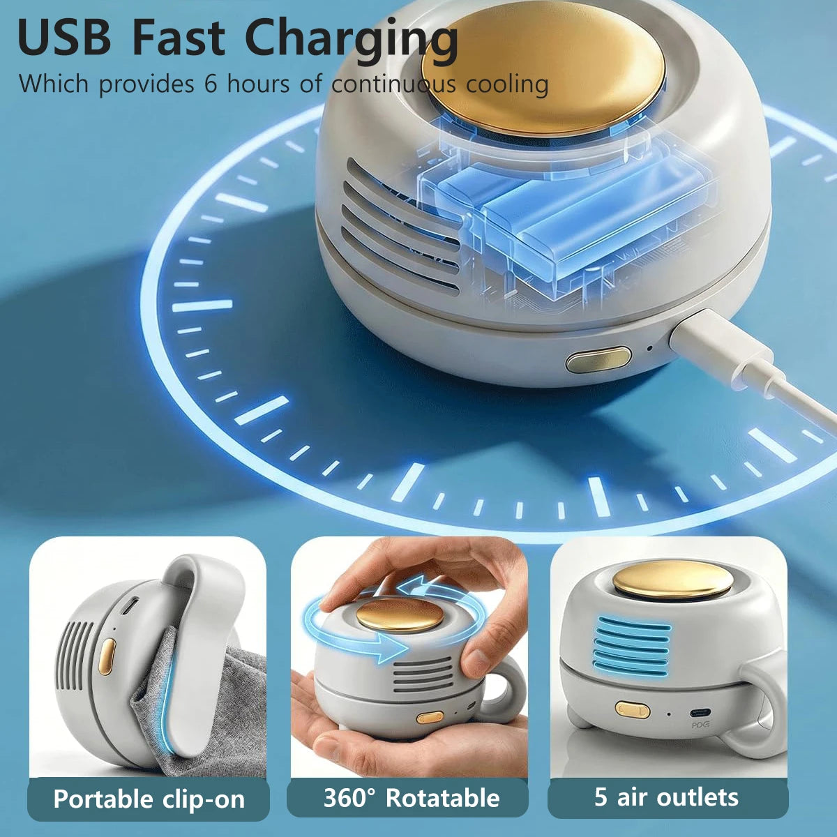 Clip-On Mini Bladeless Fan 3 Speed Adjustable Portable Cooling Fan