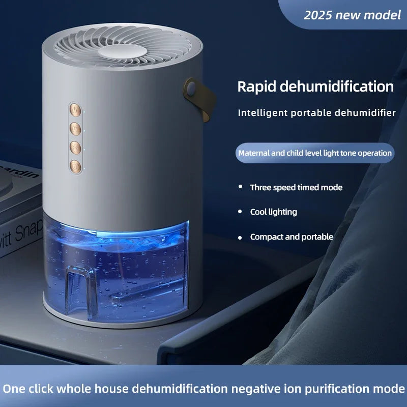 Smart Dehumidifier 1.3L Water Tank Negative Ion Purification 3‑Speed Timing