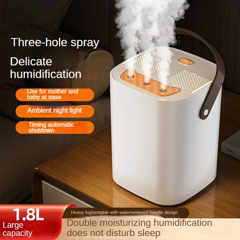1.8L Portable Humidifier 3‑Hole Spray Ambient Night Light Timing Auto‑Off