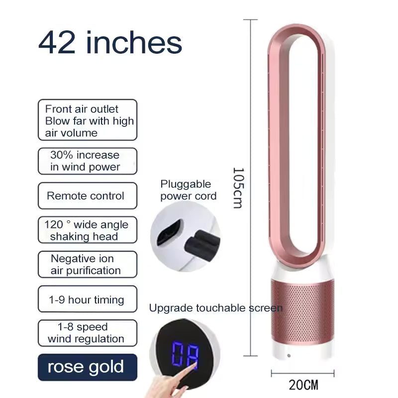 42'' Bladeless Air Purifier Tower Fan with 8 Wind Modes,Oscillating Baby-Safe Floor Fan,Remote Control Energy-Saving Design Home