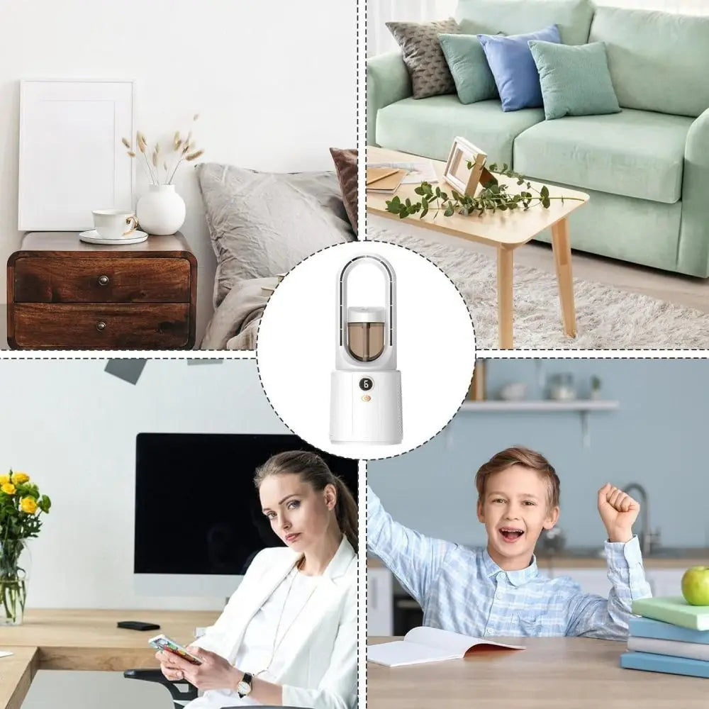 Sleek Bladeless Air Purifier Fan with 6-Speed Control, USB Rechargeable- Portable, Button-Controlled Desk Fan for Indoor Outdoor