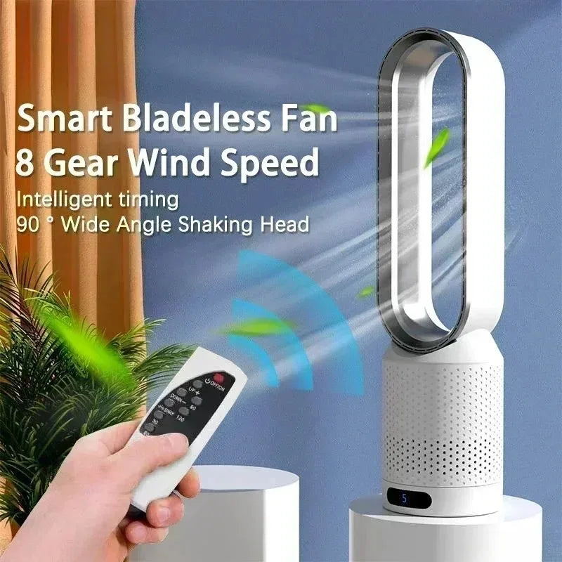 8 Speed Smart Bladeless Tower Fan Intelligent Timer 90° Shaking Head Remote Control Quiet Fan for Bedroom Office Living Room