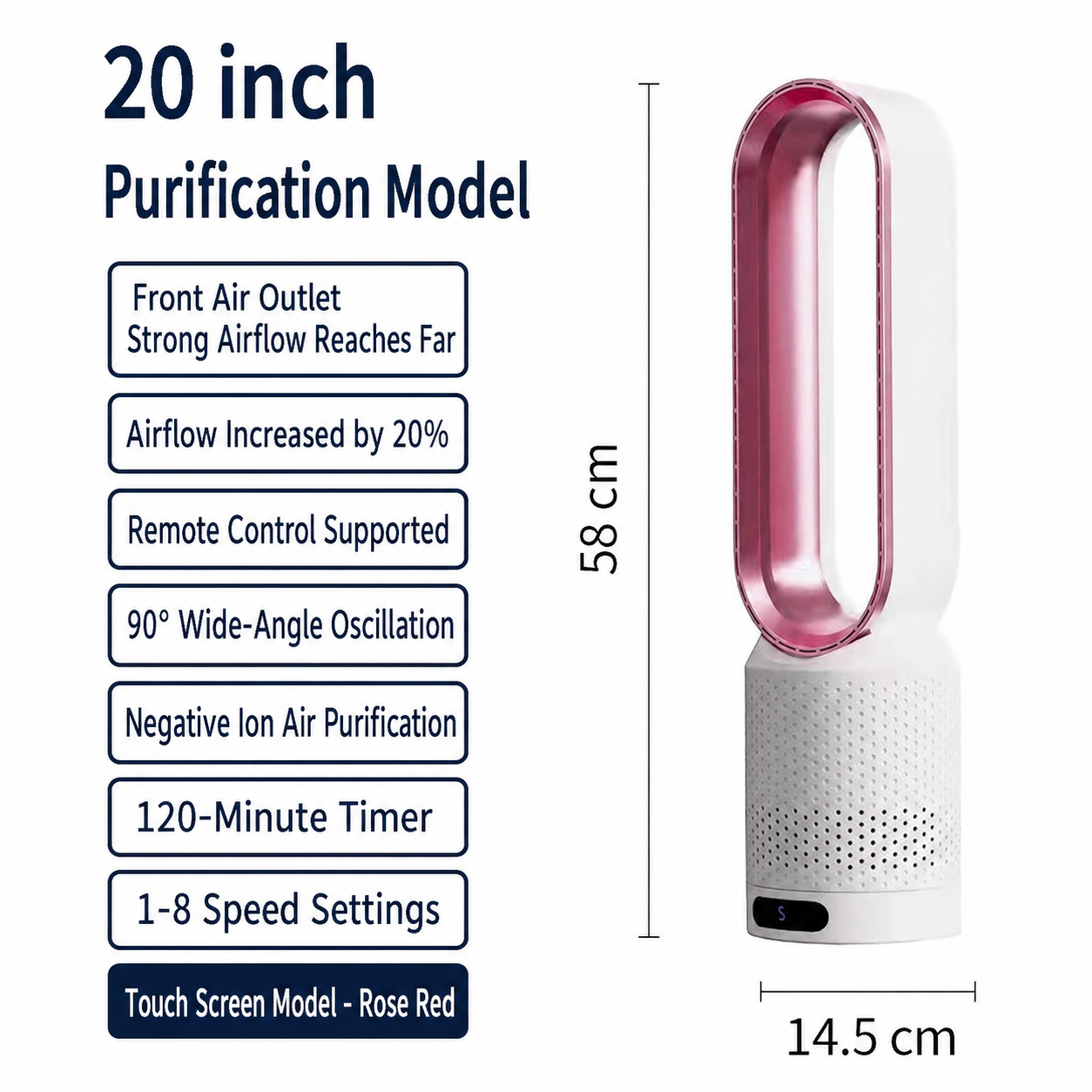 40W 20 Inch Bladeless Floor Fan Remote Control Low Noise