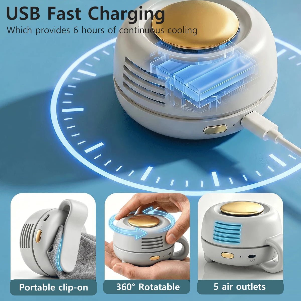 Clip-On Mini Bladeless Fan | 3-Speed Adjustable Portable Cooling Fan - WindFrameTech